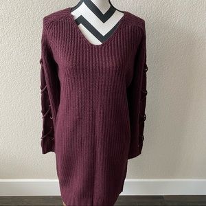 Say What? || purple V-neck ribbed sweater dress